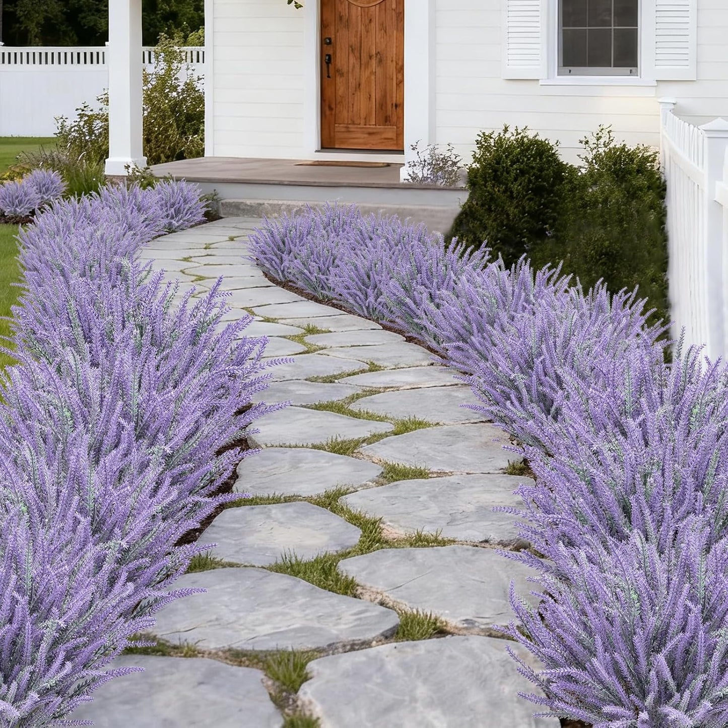 10 Bundles Fake Flowers Artificial Lavender Plants, Purple | Faux plastic plants for home wedding kitchen garden patio porch window box office table centerpieces indoor outdoor decor