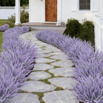 10 Bundles Fake Flowers Artificial Lavender Plants, Purple | Faux plastic plants for home wedding kitchen garden patio porch window box office table centerpieces indoor outdoor decor
