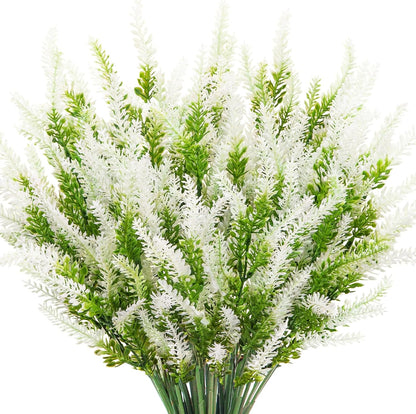 10 Bundles Fake Flowers Artificial Lavender Plants, Purple | Faux plastic plants for home wedding kitchen garden patio porch window box office table centerpieces indoor outdoor decor