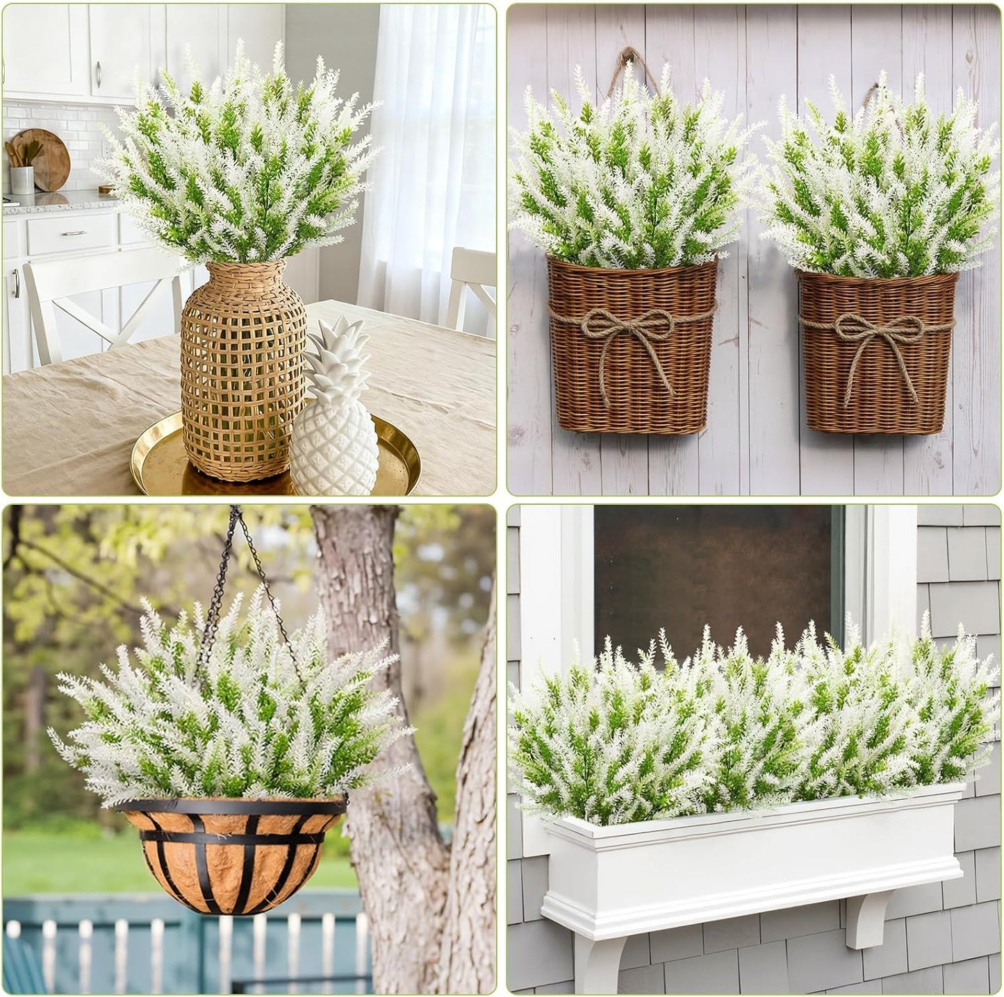 10 Bundles Fake Flowers Artificial Lavender Plants, Purple | Faux plastic plants for home wedding kitchen garden patio porch window box office table centerpieces indoor outdoor decor
