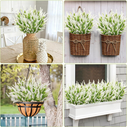 10 Bundles Fake Flowers Artificial Lavender Plants, Purple | Faux plastic plants for home wedding kitchen garden patio porch window box office table centerpieces indoor outdoor decor