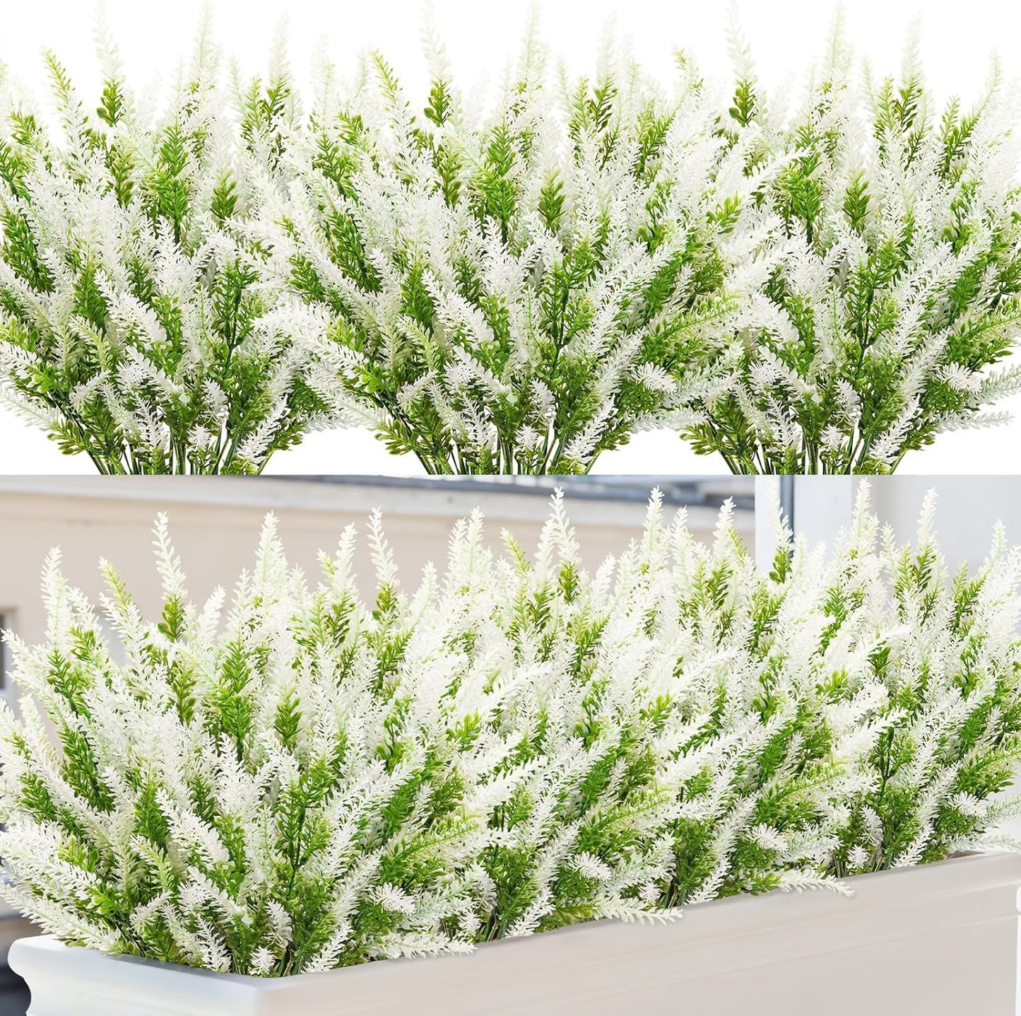 10 Bundles Fake Flowers Artificial Lavender Plants, Purple | Faux plastic plants for home wedding kitchen garden patio porch window box office table centerpieces indoor outdoor decor
