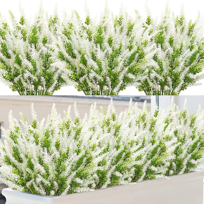 10 Bundles Fake Flowers Artificial Lavender Plants, Purple | Faux plastic plants for home wedding kitchen garden patio porch window box office table centerpieces indoor outdoor decor