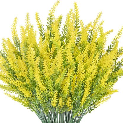 10 Bundles Fake Flowers Artificial Lavender Plants, Purple | Faux plastic plants for home wedding kitchen garden patio porch window box office table centerpieces indoor outdoor decor