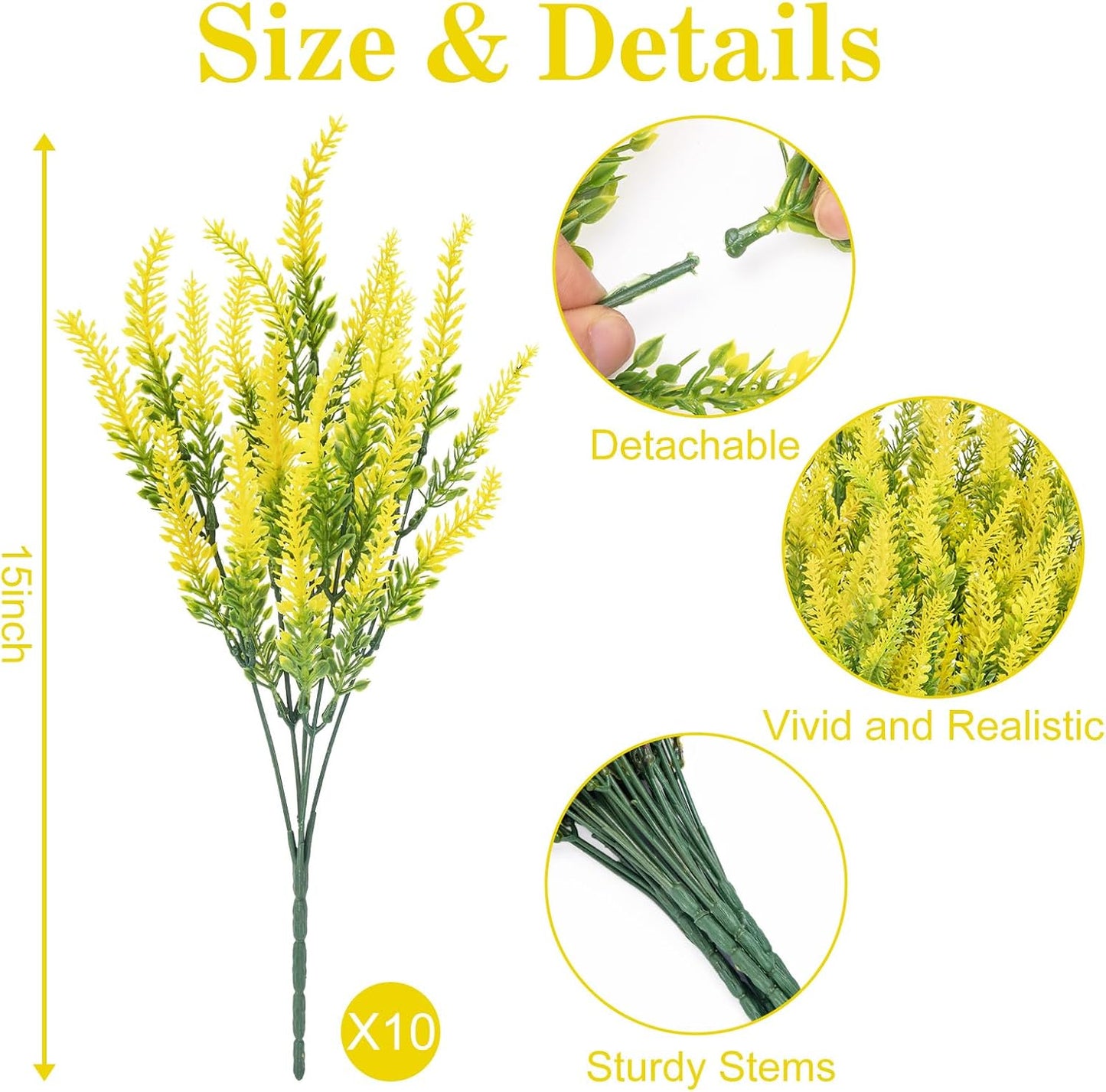 10 Bundles Fake Flowers Artificial Lavender Plants, Purple | Faux plastic plants for home wedding kitchen garden patio porch window box office table centerpieces indoor outdoor decor