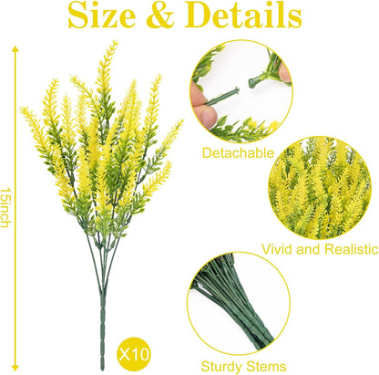 10 Bundles Fake Flowers Artificial Lavender Plants, Purple | Faux plastic plants for home wedding kitchen garden patio porch window box office table centerpieces indoor outdoor decor