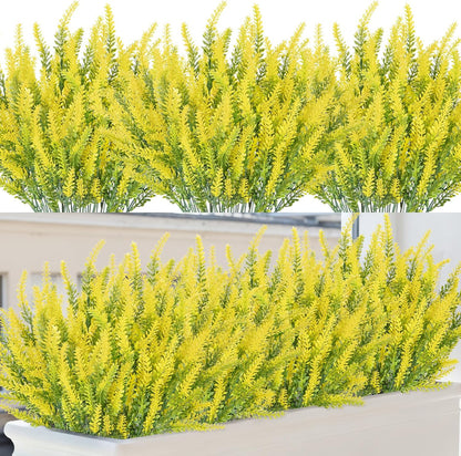 10 Bundles Fake Flowers Artificial Lavender Plants, Purple | Faux plastic plants for home wedding kitchen garden patio porch window box office table centerpieces indoor outdoor decor