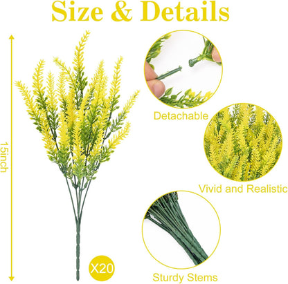 10 Bundles Fake Flowers Artificial Lavender Plants, Purple | Faux plastic plants for home wedding kitchen garden patio porch window box office table centerpieces indoor outdoor decor