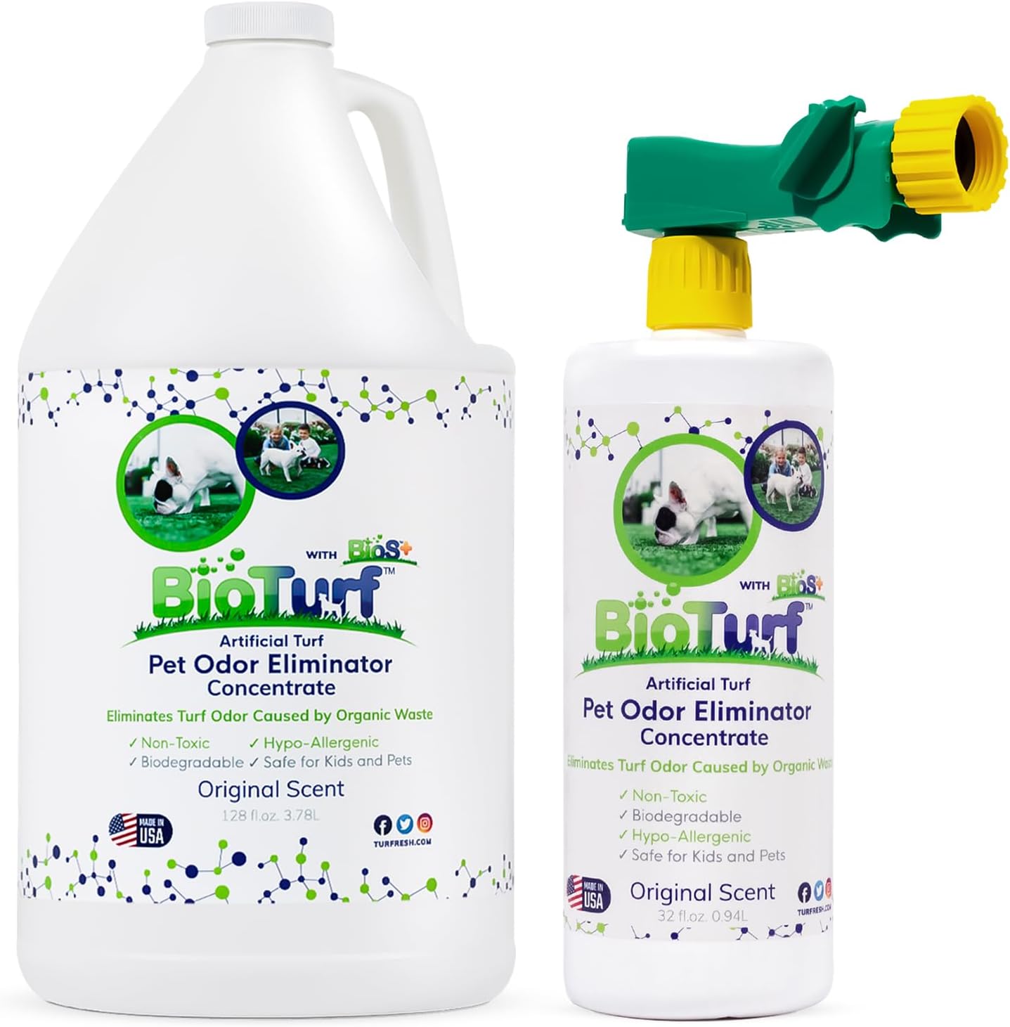 BioTurf BioS+ Turf Cleaner for Pet Urine Outdoor – Artificial Turf Cleaner Deodorizer Concentrate – Fake Grass & Yard Deodorizer for Dog Urine & Feces – Enzyme Kennel Odor Eliminator 32oz 2pk