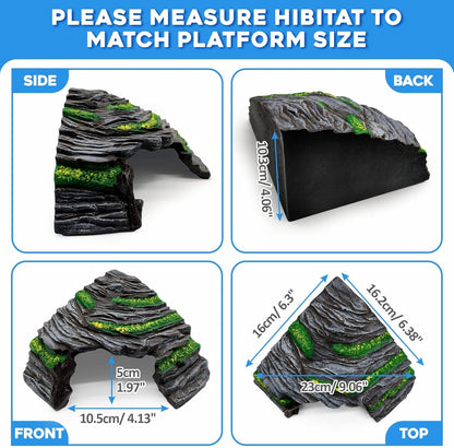 Reptile Hideout Cave,Turtle Tank Accessories Decor,Basking Platform for Bearded Dragon,Snake and Leopard Gecko.(Grey Hill-M-Kit)