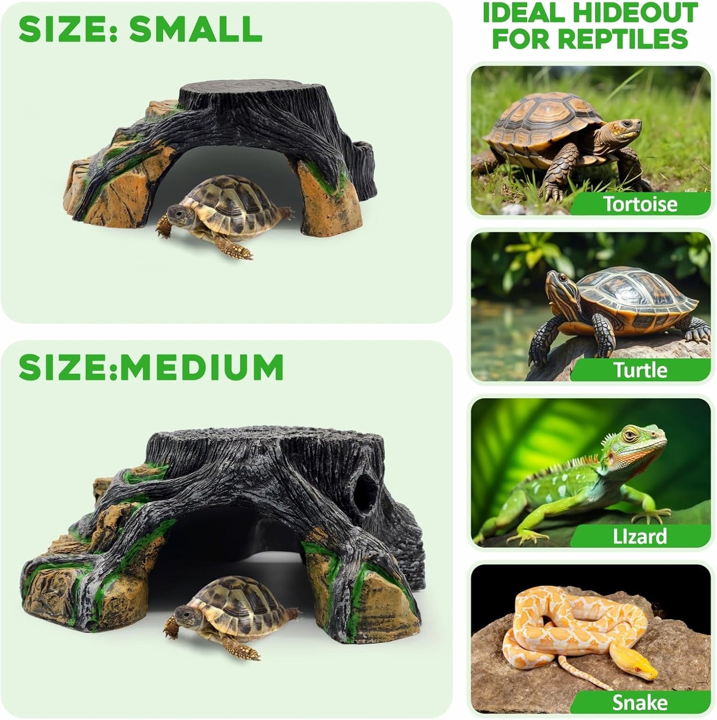 Reptile Hideout Cave,Turtle Tank Accessories Decor,Basking Platform for Bearded Dragon,Snake and Leopard Gecko.(Grey Hill-M-Kit)