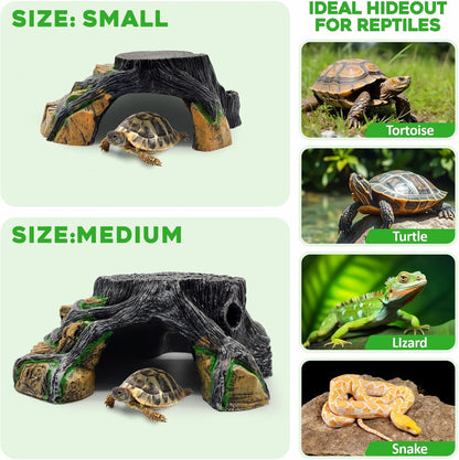 Reptile Hideout Cave,Turtle Tank Accessories Decor,Basking Platform for Bearded Dragon,Snake and Leopard Gecko.(Grey Hill-M-Kit)