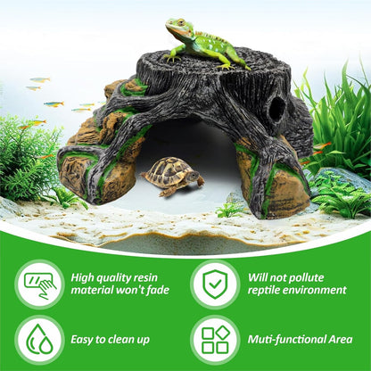 Reptile Hideout Cave,Turtle Tank Accessories Decor,Basking Platform for Bearded Dragon,Snake and Leopard Gecko.(Grey Hill-M-Kit)