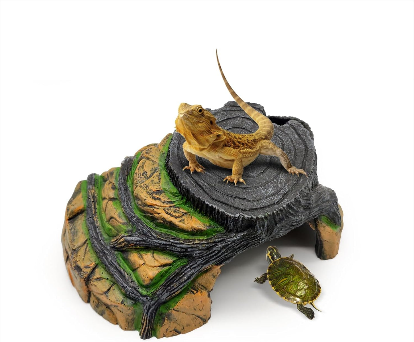 Reptile Hideout Cave,Turtle Tank Accessories Decor,Basking Platform for Bearded Dragon,Snake and Leopard Gecko.(Grey Hill-M-Kit)