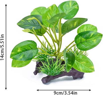 2PCS Reptile Artificial Plants, Terrarium Plants Decorations Supplies, Amphibian Habitat Hideout Tank Accessories(Green+ Yellow)