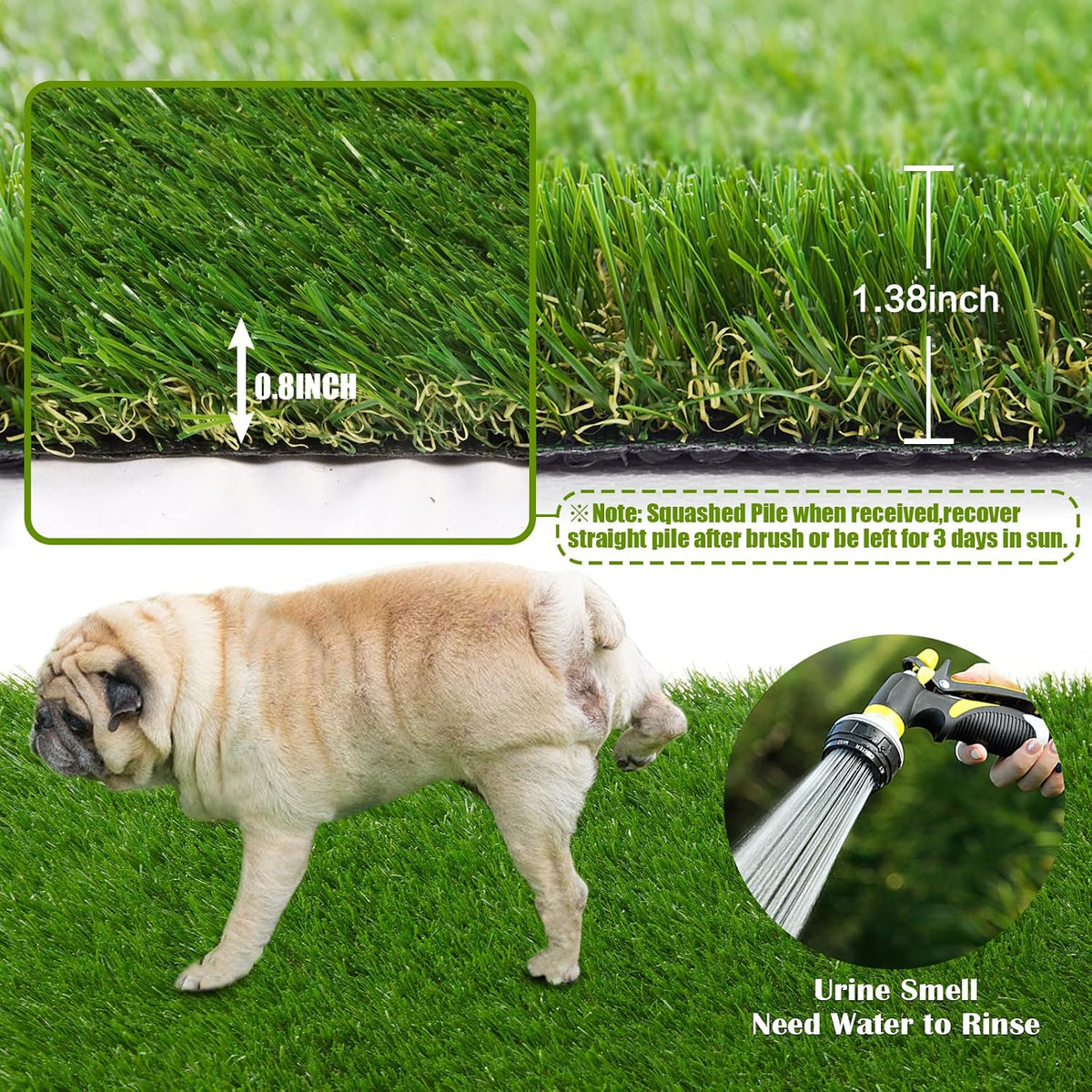Artificial Grass Thick Turf 4 ft x 6 ft,1.38" Artificial Synthetic Fake Grass Rug, Indoor/Outdoor Realistic Turf Grass Lawn Mat for Dogs Pets, Patio, Landscape, Garden, Custom Size