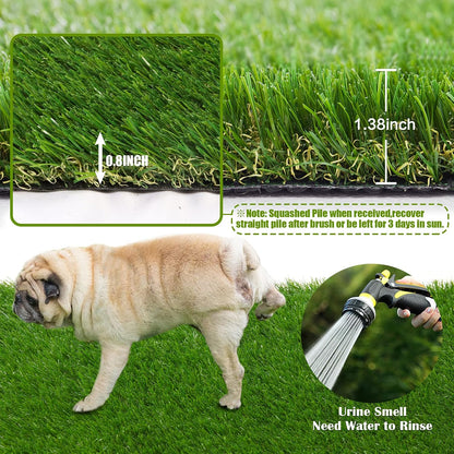 Artificial Grass Thick Turf 4 ft x 6 ft,1.38" Artificial Synthetic Fake Grass Rug, Indoor/Outdoor Realistic Turf Grass Lawn Mat for Dogs Pets, Patio, Landscape, Garden, Custom Size