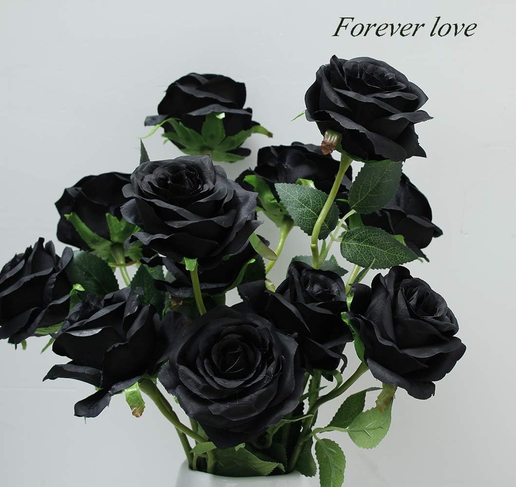 12 pcs Artificial Red Roses Flowers Long Stem Fake Silk Rose for Home Wendding Decorations(Red)