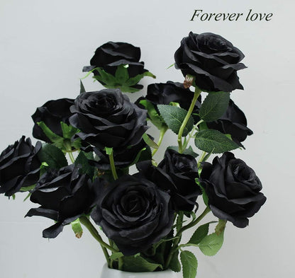 12 pcs Artificial Red Roses Flowers Long Stem Fake Silk Rose for Home Wendding Decorations(Red)