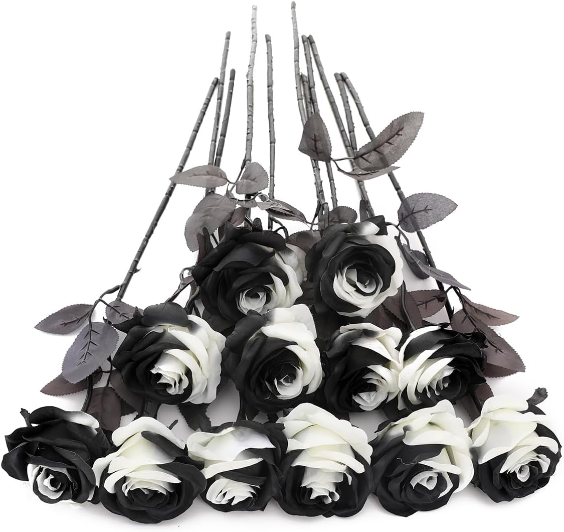 12 pcs Artificial Red Roses Flowers Long Stem Fake Silk Rose for Home Wendding Decorations(Red)