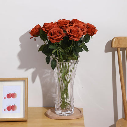 12 pcs Artificial Red Roses Flowers Long Stem Fake Silk Rose for Home Wendding Decorations(Red)