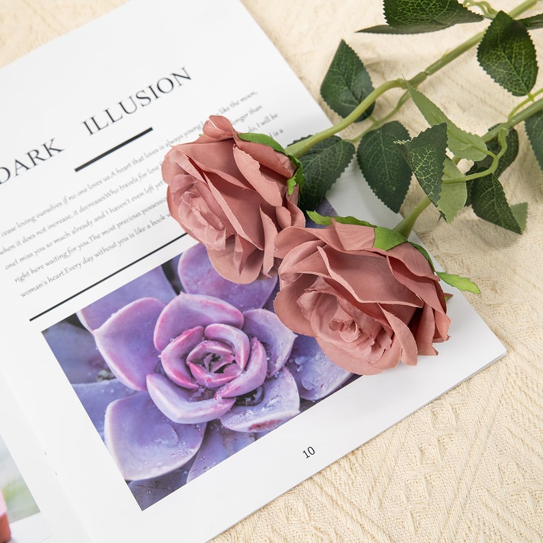 12 pcs Artificial Red Roses Flowers Long Stem Fake Silk Rose for Home Wendding Decorations(Red)