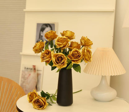 12 pcs Artificial Red Roses Flowers Long Stem Fake Silk Rose for Home Wendding Decorations(Red)