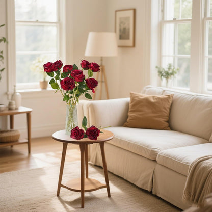12 pcs Artificial Red Roses Flowers Long Stem Fake Silk Rose for Home Wendding Decorations(Red)