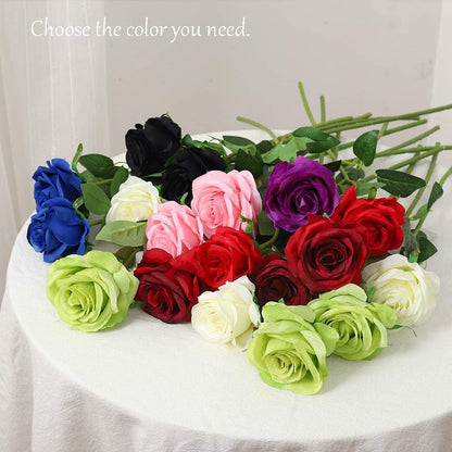 12 pcs Artificial Red Roses Flowers Long Stem Fake Silk Rose for Home Wendding Decorations(Red)