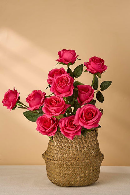 12 pcs Artificial Red Roses Flowers Long Stem Fake Silk Rose for Home Wendding Decorations(Red)