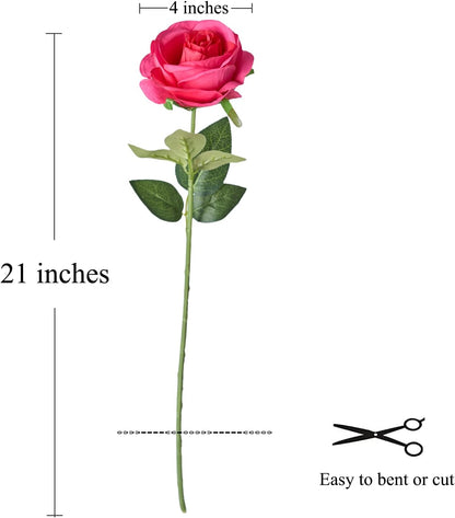 12 pcs Artificial Red Roses Flowers Long Stem Fake Silk Rose for Home Wendding Decorations(Red)