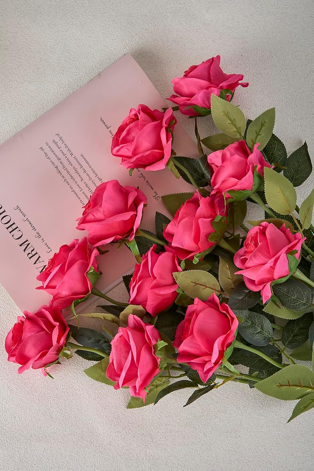 12 pcs Artificial Red Roses Flowers Long Stem Fake Silk Rose for Home Wendding Decorations(Red)