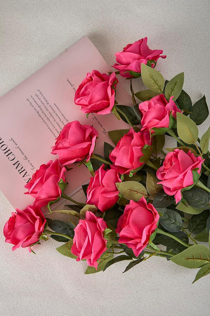 12 pcs Artificial Red Roses Flowers Long Stem Fake Silk Rose for Home Wendding Decorations(Red)