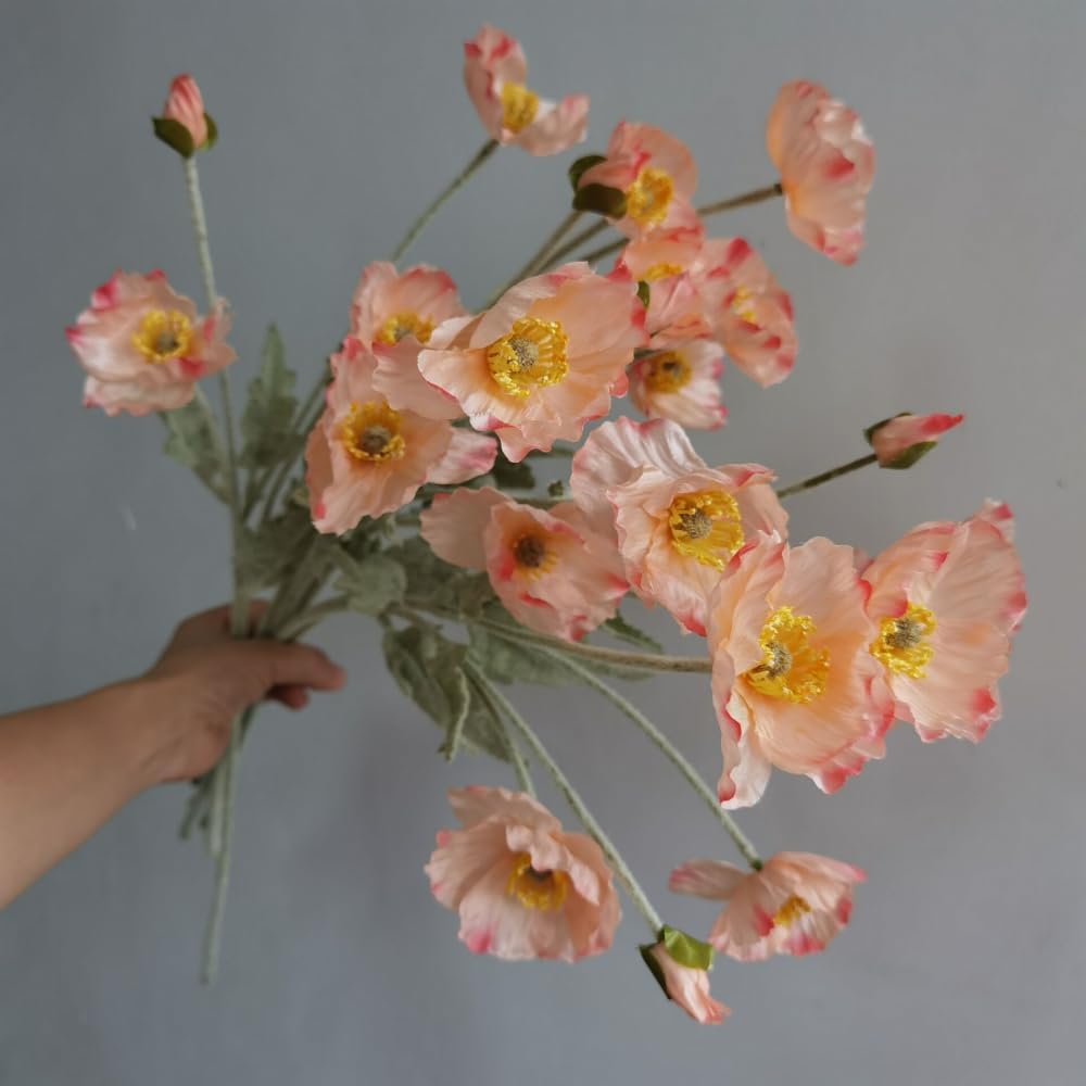 3 Bundles of 22 inches Tall Red Poppy Flowers Artificial,Ranunculus Artificial Flowers,Faux Flower Stems for Wedding,Party, Outdoor Indoor Decor Flower Arrangements for Table