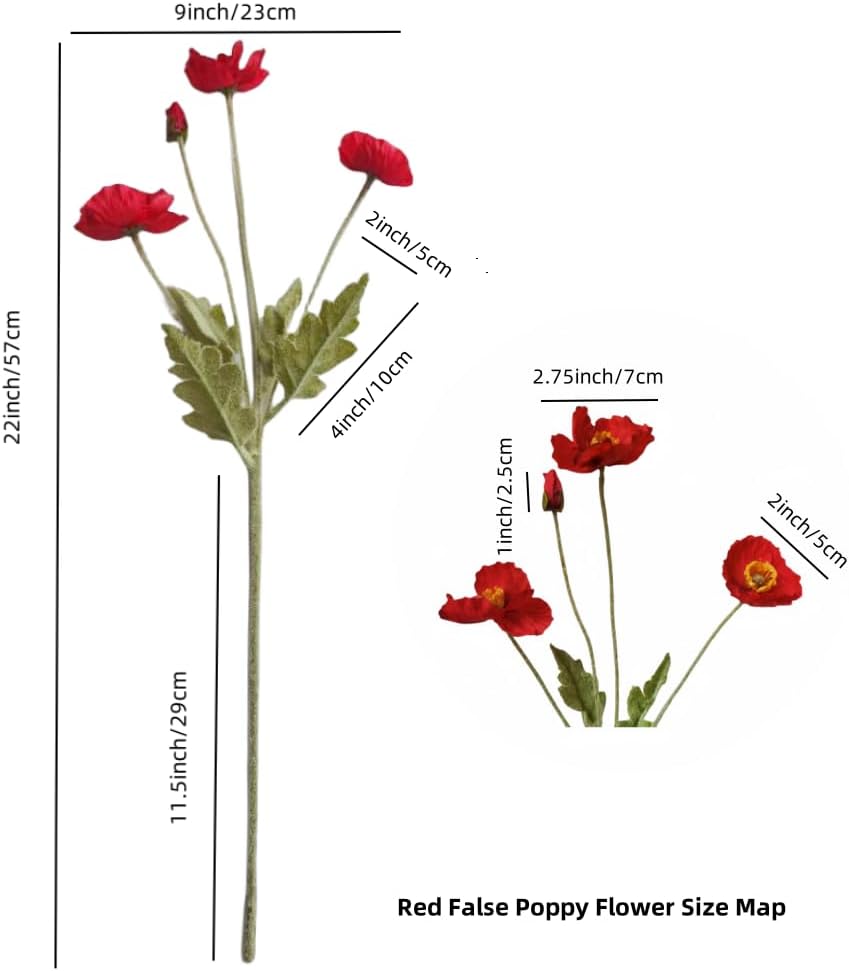 3 Bundles of 22 inches Tall Red Poppy Flowers Artificial,Ranunculus Artificial Flowers,Faux Flower Stems for Wedding,Party, Outdoor Indoor Decor Flower Arrangements for Table