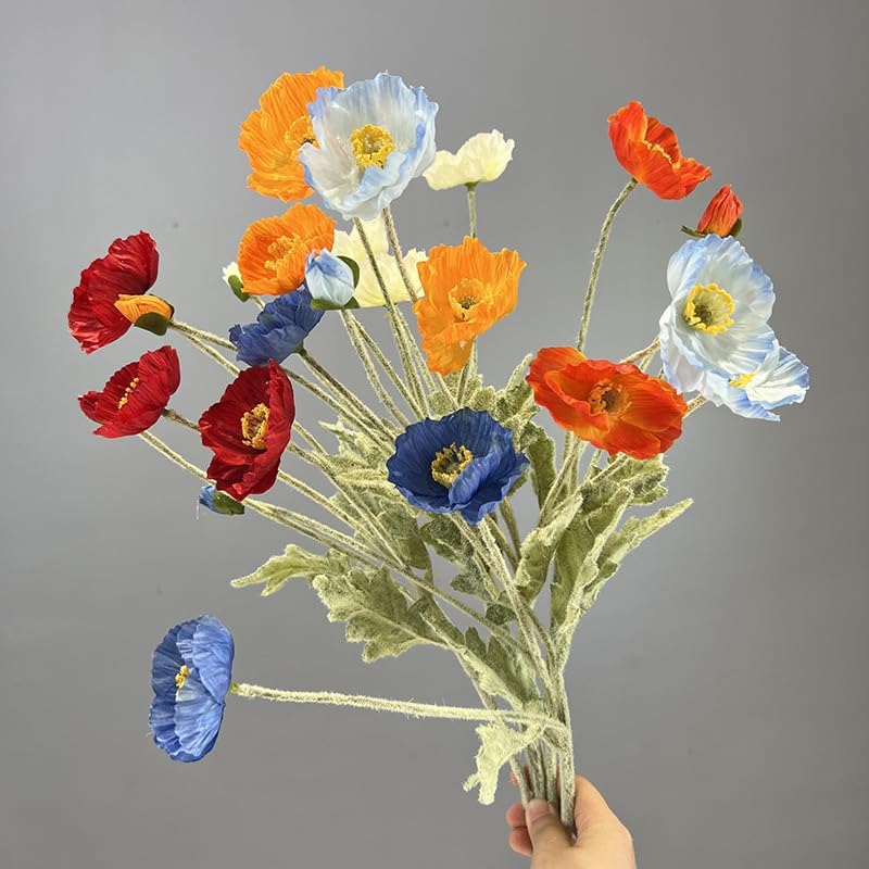 3 Bundles of 22 inches Tall Red Poppy Flowers Artificial,Ranunculus Artificial Flowers,Faux Flower Stems for Wedding,Party, Outdoor Indoor Decor Flower Arrangements for Table
