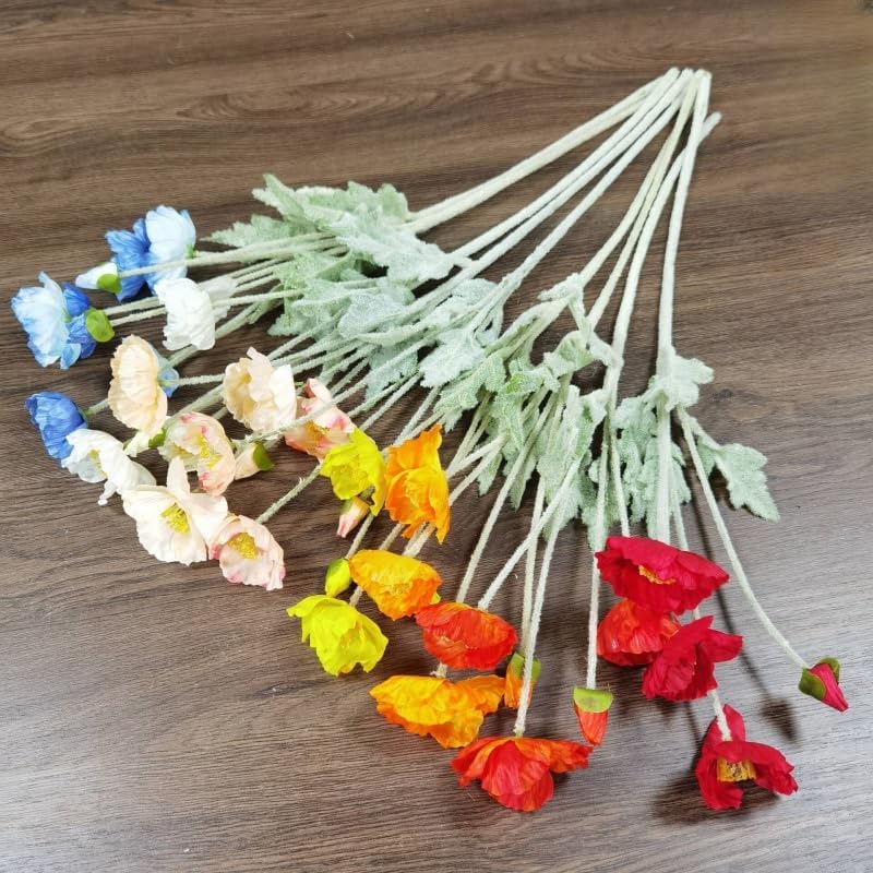 3 Bundles of 22 inches Tall Red Poppy Flowers Artificial,Ranunculus Artificial Flowers,Faux Flower Stems for Wedding,Party, Outdoor Indoor Decor Flower Arrangements for Table