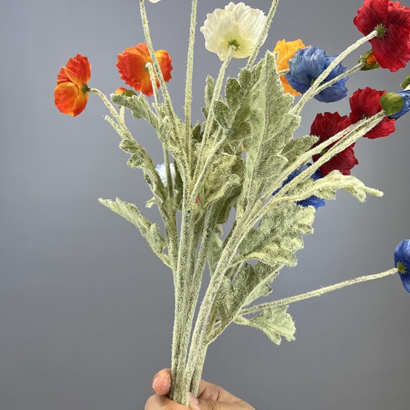 3 Bundles of 22 inches Tall Red Poppy Flowers Artificial,Ranunculus Artificial Flowers,Faux Flower Stems for Wedding,Party, Outdoor Indoor Decor Flower Arrangements for Table