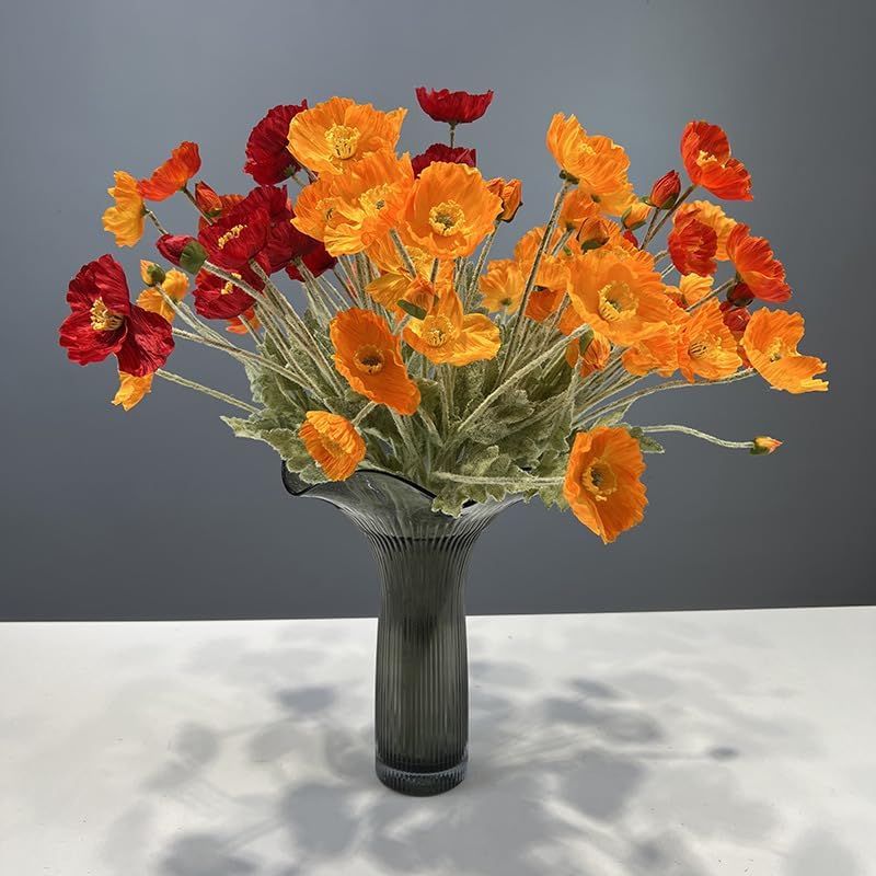 3 Bundles of 22 inches Tall Red Poppy Flowers Artificial,Ranunculus Artificial Flowers,Faux Flower Stems for Wedding,Party, Outdoor Indoor Decor Flower Arrangements for Table