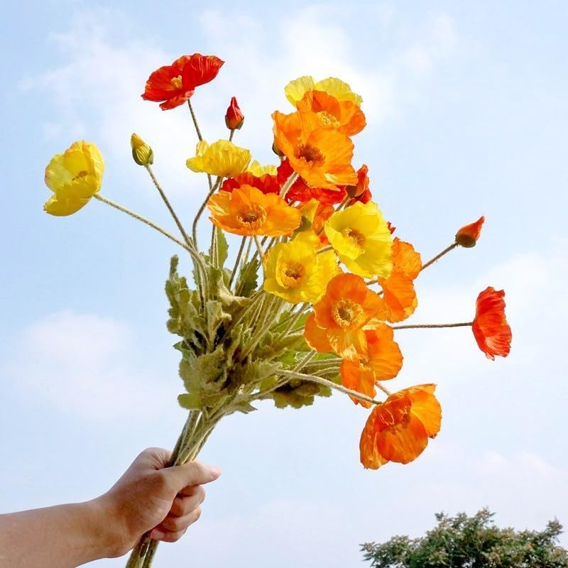 3 Bundles of 22 inches Tall Red Poppy Flowers Artificial,Ranunculus Artificial Flowers,Faux Flower Stems for Wedding,Party, Outdoor Indoor Decor Flower Arrangements for Table