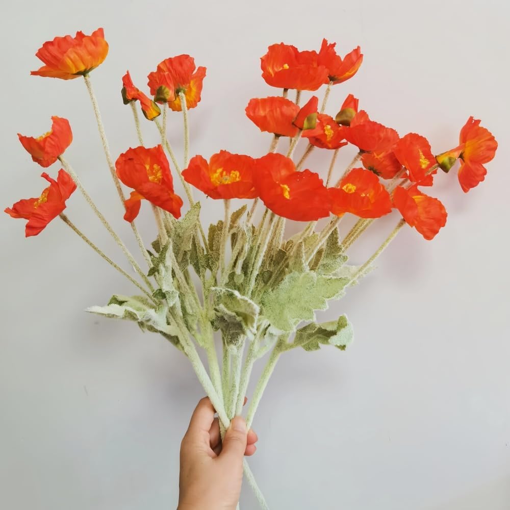 3 Bundles of 22 inches Tall Red Poppy Flowers Artificial,Ranunculus Artificial Flowers,Faux Flower Stems for Wedding,Party, Outdoor Indoor Decor Flower Arrangements for Table