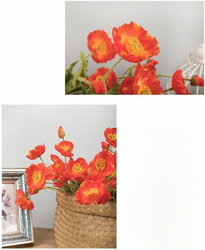3 Bundles of 22 inches Tall Red Poppy Flowers Artificial,Ranunculus Artificial Flowers,Faux Flower Stems for Wedding,Party, Outdoor Indoor Decor Flower Arrangements for Table