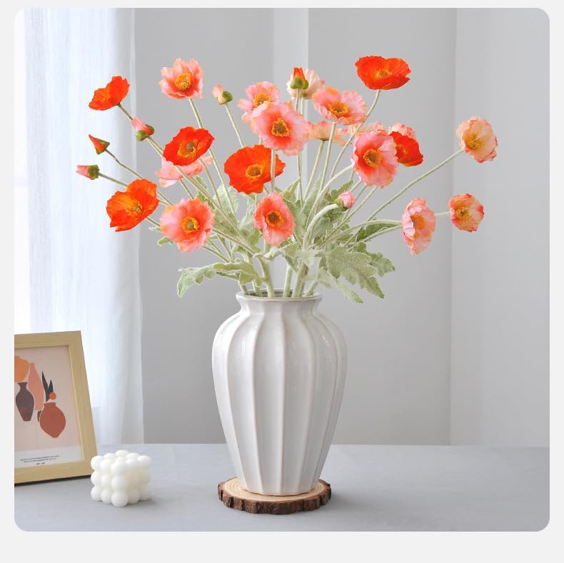 3 Bundles of 22 inches Tall Red Poppy Flowers Artificial,Ranunculus Artificial Flowers,Faux Flower Stems for Wedding,Party, Outdoor Indoor Decor Flower Arrangements for Table