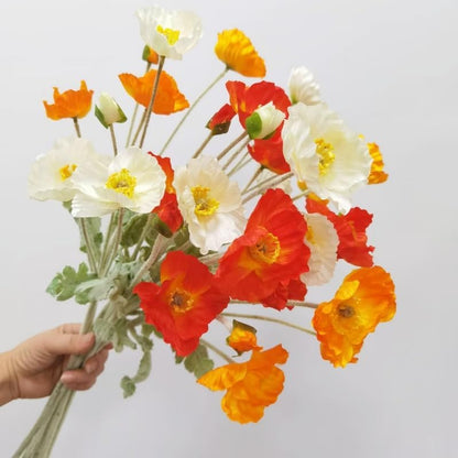 3 Bundles of 22 inches Tall Red Poppy Flowers Artificial,Ranunculus Artificial Flowers,Faux Flower Stems for Wedding,Party, Outdoor Indoor Decor Flower Arrangements for Table