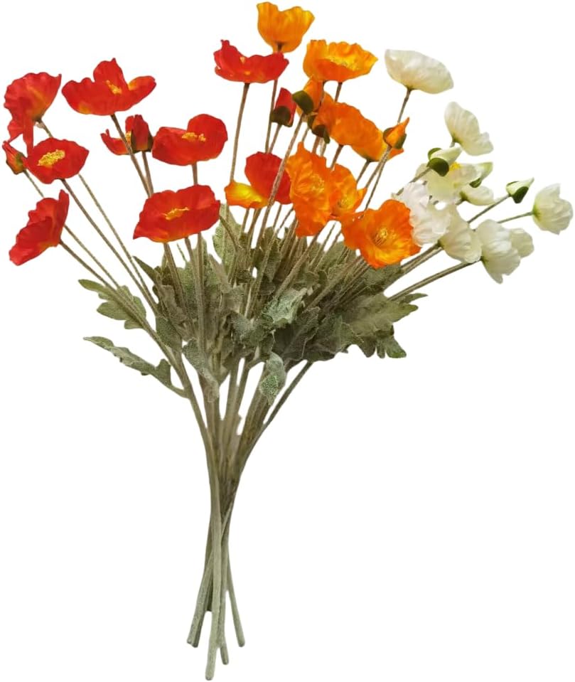 3 Bundles of 22 inches Tall Red Poppy Flowers Artificial,Ranunculus Artificial Flowers,Faux Flower Stems for Wedding,Party, Outdoor Indoor Decor Flower Arrangements for Table