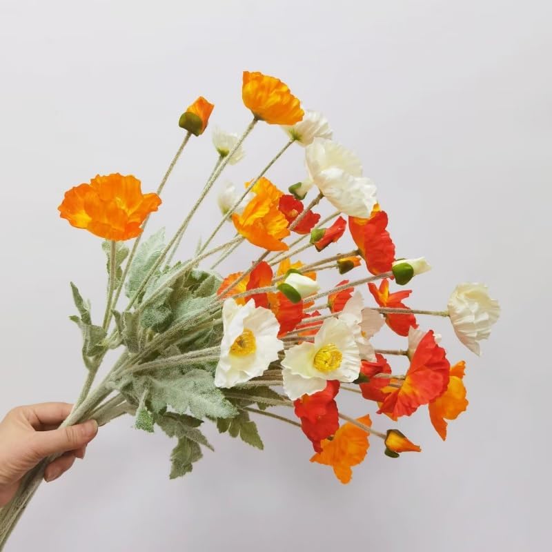 3 Bundles of 22 inches Tall Red Poppy Flowers Artificial,Ranunculus Artificial Flowers,Faux Flower Stems for Wedding,Party, Outdoor Indoor Decor Flower Arrangements for Table