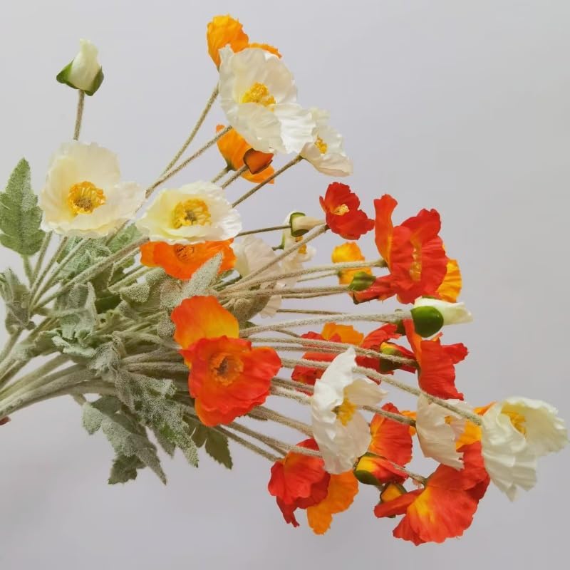 3 Bundles of 22 inches Tall Red Poppy Flowers Artificial,Ranunculus Artificial Flowers,Faux Flower Stems for Wedding,Party, Outdoor Indoor Decor Flower Arrangements for Table