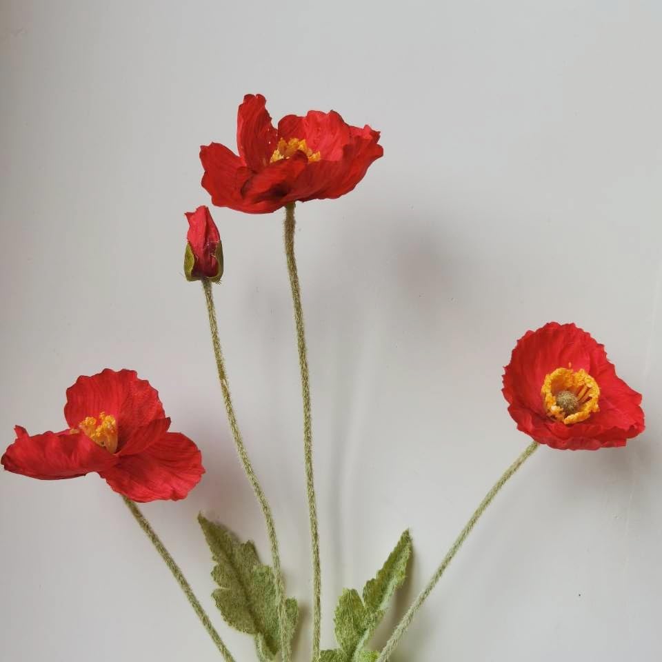 3 Bundles of 22 inches Tall Red Poppy Flowers Artificial,Ranunculus Artificial Flowers,Faux Flower Stems for Wedding,Party, Outdoor Indoor Decor Flower Arrangements for Table