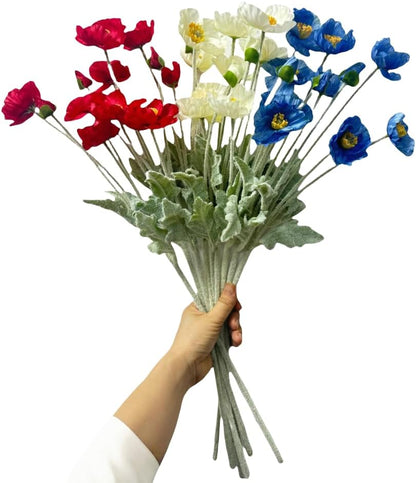 3 Bundles of 22 inches Tall Red Poppy Flowers Artificial,Ranunculus Artificial Flowers,Faux Flower Stems for Wedding,Party, Outdoor Indoor Decor Flower Arrangements for Table
