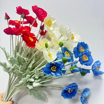 3 Bundles of 22 inches Tall Red Poppy Flowers Artificial,Ranunculus Artificial Flowers,Faux Flower Stems for Wedding,Party, Outdoor Indoor Decor Flower Arrangements for Table